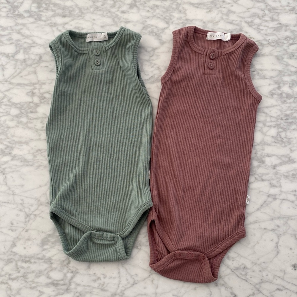 2 Jamie Kay Ribbed Essential Sleeveless Onesies